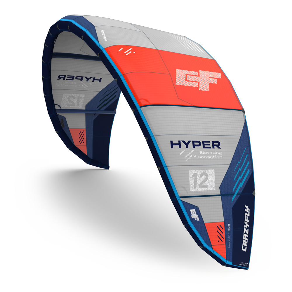 CrazyFly Hyper 2027 Kite in Rot, Grau und Navy – High-Performance-Kite für Big Air und Freeride
